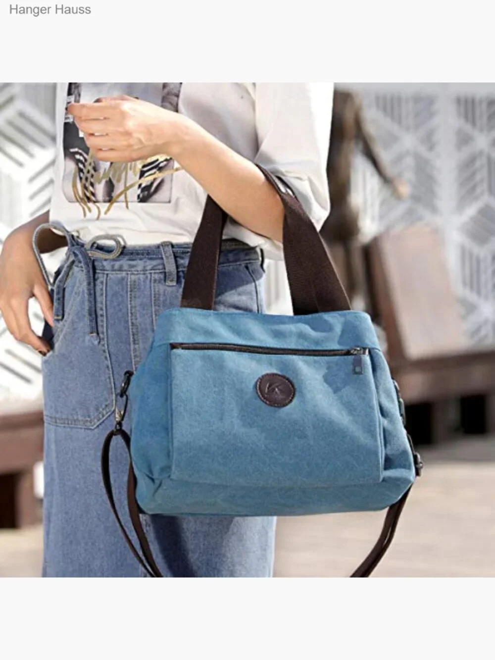 Canvas Hobo Bag - 3 Compartments Crossbody Tote Adjustable Strap